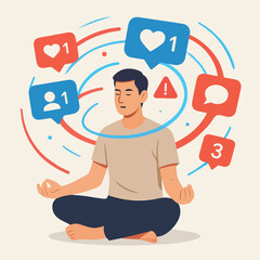 Human Focus vs Digital Distraction Concept With Social Media Overload illustration