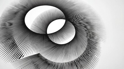 Black and white abstract illustration of swirling lines forming circular shapes on gray background
