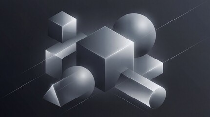 3d rendering of various geometric shapes on a dark background