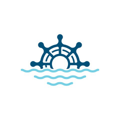 logo design of a boat sailing in the blue ocean
