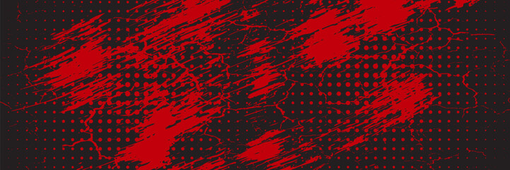 Halftone dots red and black color pattern gradient grunge texture background. Dot pop art comic sport style vector illustration. grunge vector dots