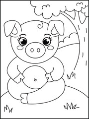 Obraz premium Adorable Little Pig Sitting Peacefully Under a Tree