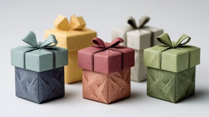 Obraz premium Colorful Gift Boxes with Ribbons on White Background