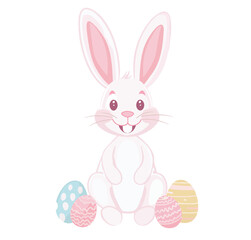 Fototapeta premium Cute Easter Bunny with Colorful Eggs