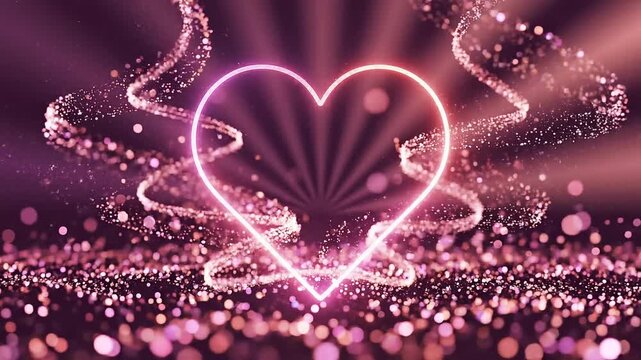 Vibrant pink heart glows with sparkling particles in 4k video animation