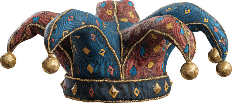 Colorful jester hat with decorative bells, embodying playful spirit and medieval charm