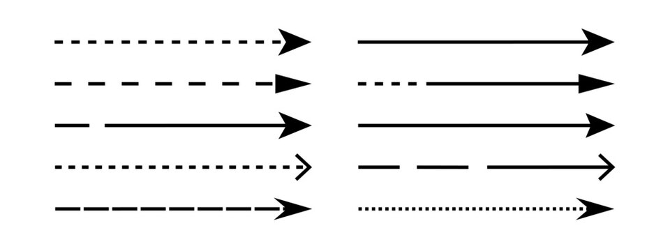 Set of straight long dashed arrow vector icons