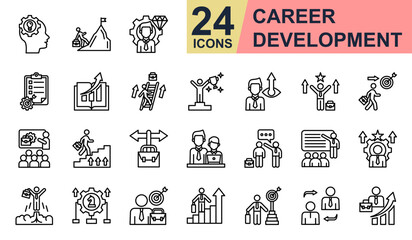 Fototapeta premium Career Development Icons set vector illustration. Containing Skill Development, Career Path, Talent Management, Job Promotion, Mentor and more. Simple line icons collection.
