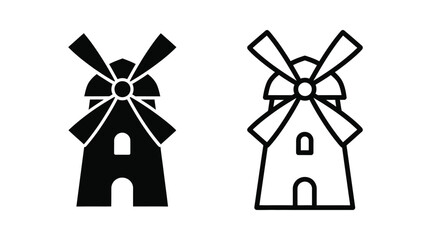 icon set of black and white windmills simple illustration of traditional mills © APIM02SN