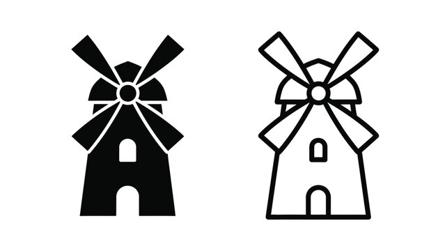 icon set of black and white windmills simple illustration of traditional mills
