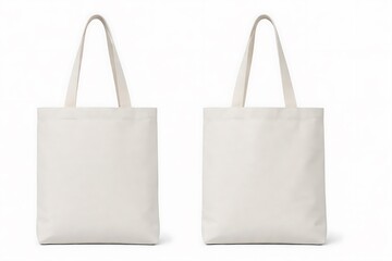 Women's blank white canvas fabric tote bag for mockup front and back view design. Isolated on white background.