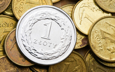 Coin 1 zloty. Polish currency with zloty coins