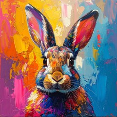 Hase vor abstraktem bunten Hintergrund - Acryl- oder &Ouml;lmalerei