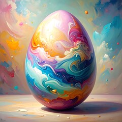 bunt bemaltes Osterei - Acryl- &Ouml;lfarbe 