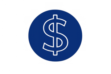 Dollar currency sign symbol in blue circle representing money, finance, banking, investment, and wealth concept