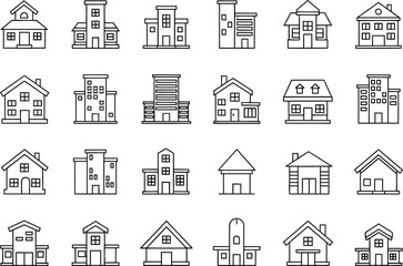 Fototapeta premium Collection of 20 simple house and building line drawings