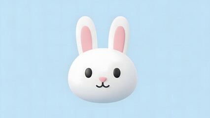 Obraz premium Charming 3D rendered white bunny head illustration with soft pink ears and a sweet expression, ideal for joyful spring, Easter, or children's themed digital designs on a serene blue backdrop
