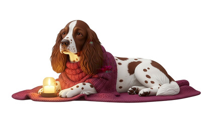 Cozy English Springer Spaniel Dog in Sweater by Candlelight