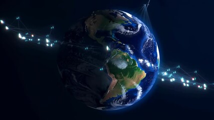 Rotating Earth with digital connections illustrating global communication and networking. Represents the interconnectedness of our world through technology and data exchange - Powered by Adobe