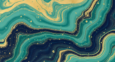 Abstract blue and yellow background featuring a colorful liquid paint texture with wavy patterns and light artistic water ripples for a vibrant wallpaper design