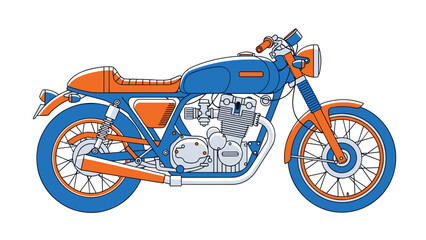 Fototapeta premium Vintage Blue and Orange Cafe Racer Motorcycle Illustration.