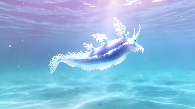 Graceful Glaucus Atlanticus Sea Slug Drifting in Shimmering Ocean Waters.