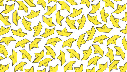 Paper Boat Seamless Pattern Yellow Minimal Flat Background © Zayyan 
