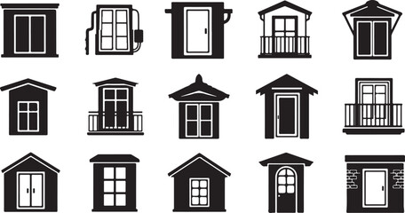 Naklejka premium Various House Door and Window Styles Collection