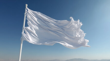 A white flag is blowing in the wind