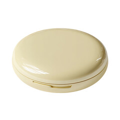 Cream-colored compact case, oval shaped, closed, casting subtle highlights