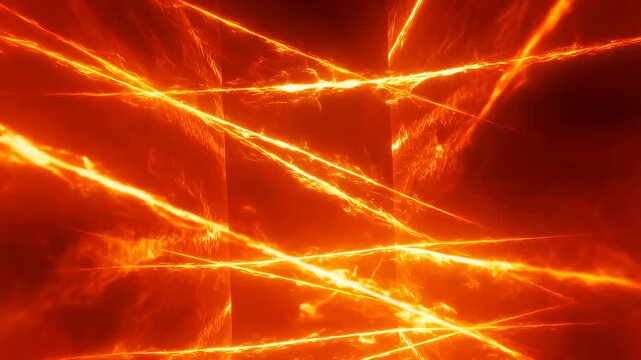 Dynamic abstract background with fiery orange light beams intersecting in a dramatic display. Perfect for conveying energy, intensity, and passion in visual projects