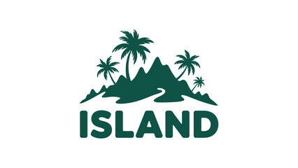 Obraz premium A green island logo with palm trees on a white background