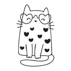 Cute and funny cats doodle line illustration. Cartoon cat or kitten characters design with outline style.