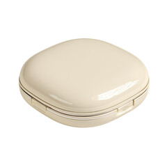 Smooth, creamy-colored, rounded square container, isolated against a dark backdrop