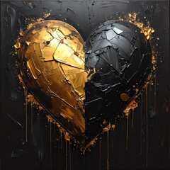 schwarz goldenes Herz - Acryl- oder &Ouml;lfarbe