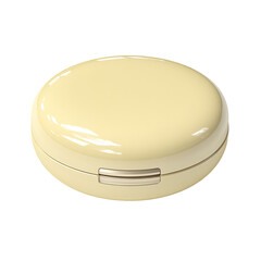 Round, yellow-beige compact case, simple and sleek, isolated on black background