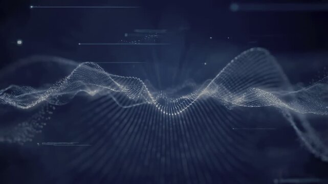 Abstract digital wave patterns with glowing particles. Visual representation of data flow and technology in a modern digital landscape