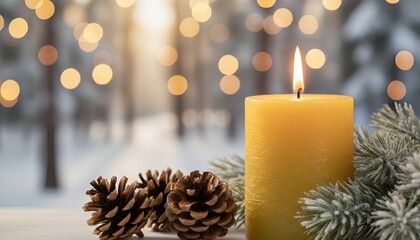 Cozy winter candle scene