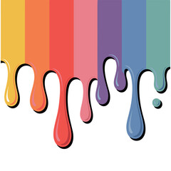 Fototapeta premium Colorful paint drips cascade in vibrant rainbow hues on a clean white background