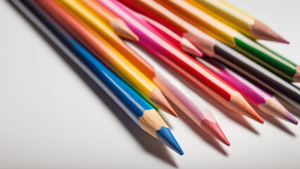 Fototapeta premium Row of Colorful Wooden Pencils on Clean White Background