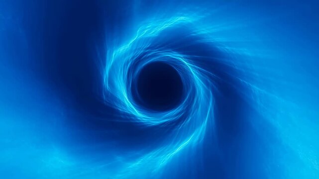 Abstract blue vortex animation with glowing light effects. Represents concepts of energy, motion, and the unknown in digital art