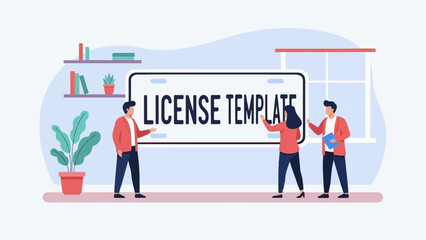 People work together on a license plate design in an office setting