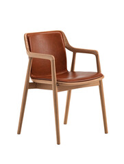 Stylish light-wood chair with brown leather seat and back, modern design