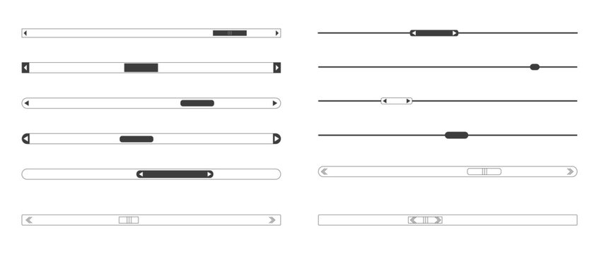 Slide scroll bar set slider. UI control web elements. Scrollbar control panel for power, volume, brightness, Design elements for your website. simple modern graphic element for ui, infographic, icon