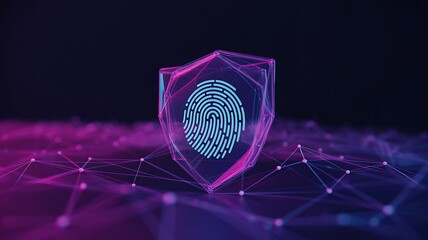 Biometric Fingerprint Scanning and Cyber Security Shield for Digital Identity Protection and Data Privacy Concept