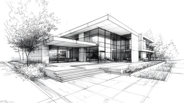 Modern home architecture sustainable minimalist exterior sketch photo
