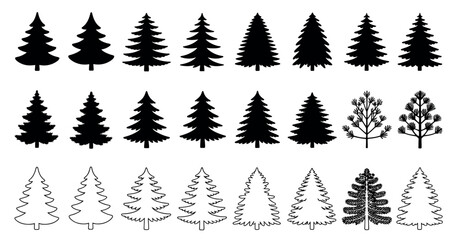 Fototapeta premium Black and White Tree Illustrations featuring a minimalist art collection of diverse species