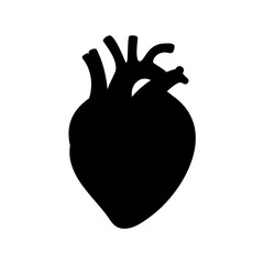 simple black silhouette of a human heart on white background