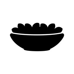 black bowl with fruit or decorative elements on white background