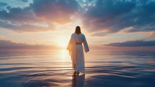 Jesus walking on water.